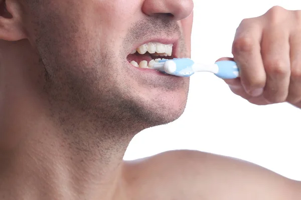 Primo Piano Uomo Spazzolando Denti — Foto Stock