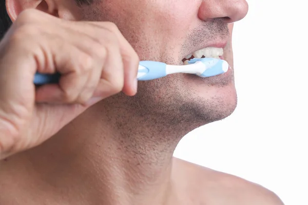 Primer Plano Del Hombre Cepillándose Los Dientes — Foto de Stock