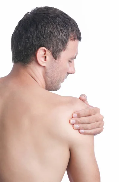 Studioaufnahme Eines Jungen Mannes Mit Schulterschmerzen — Stockfoto