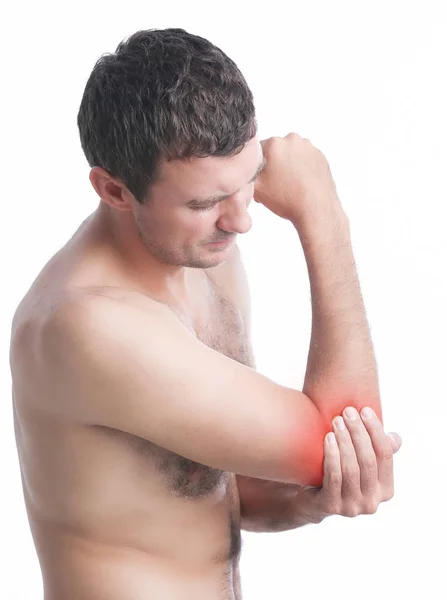 Dor Aguda Cotovelo Homem Segura Mão Seu Cotovelo Dor — Fotografia de Stock