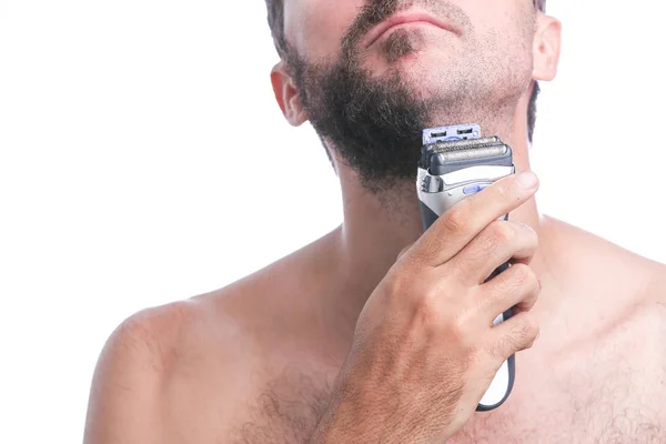 Hombre Afeitando Barba Con Trimmer Studio Shot — Foto de Stock