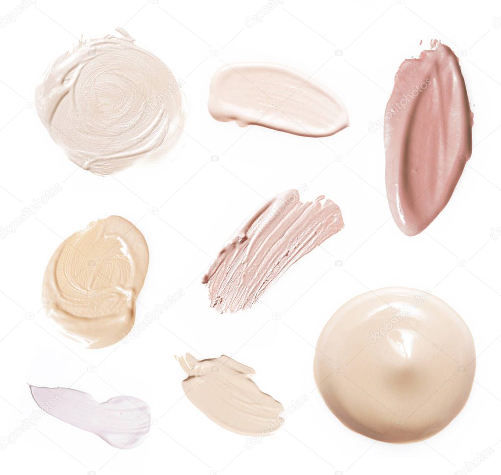 Liquid makeup foundations/blush on white background