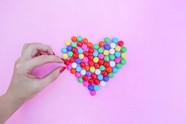 Coloridos Caramelos Forma Corazón Rosa — Foto de Stock