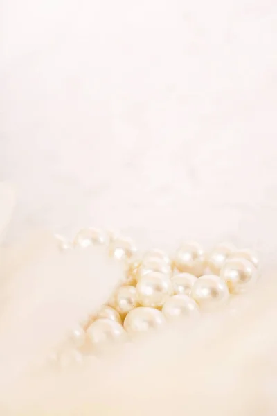 Pearls Feathers Romantic Set Empty Space — Stock Photo, Image