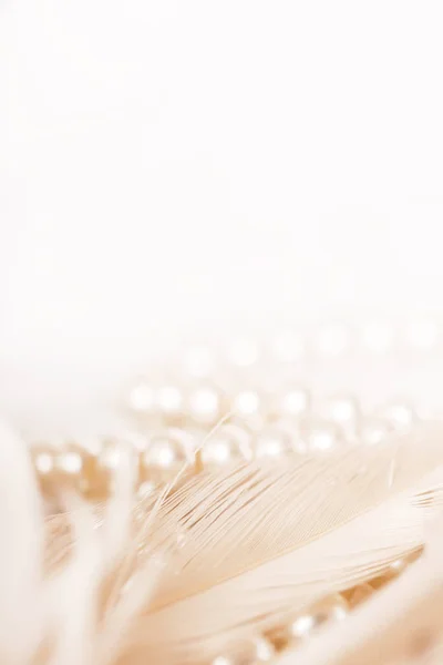Perlen Und Federn Romantisch Eingerichtet Mit Leerem Raum — Stockfoto