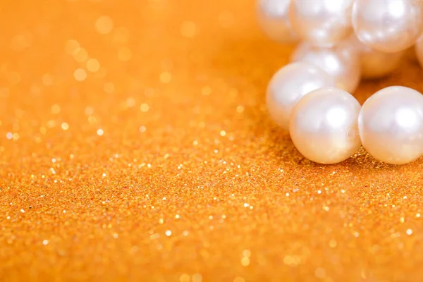 Pile Pearls Golden Christmas Background — Stock Photo, Image