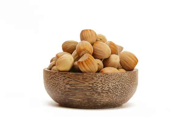 Hazelnuts Wooden Bowl — Stock Photo, Image