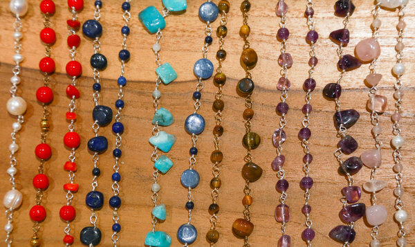 Silver chains and bracelets in a shop