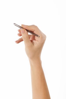 El ile üzerine beyaz izole cımbız