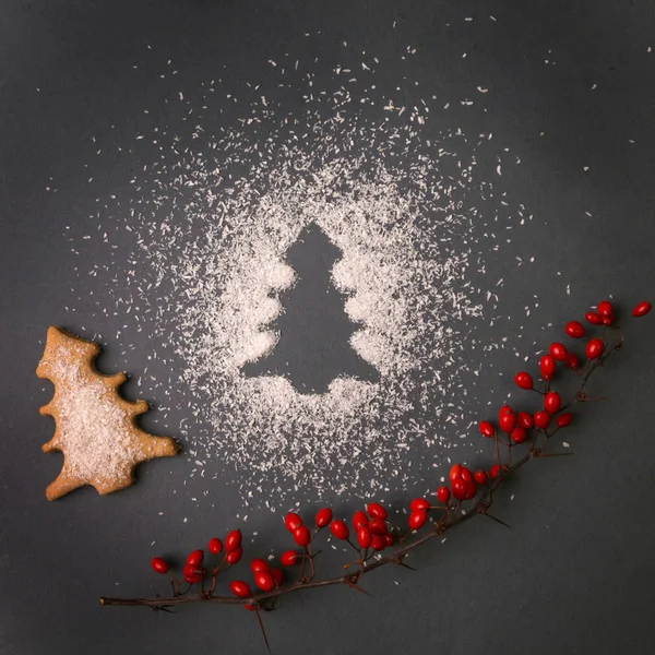 Biscoito Festivo Forma Árvore Natal Gengibre — Fotografia de Stock