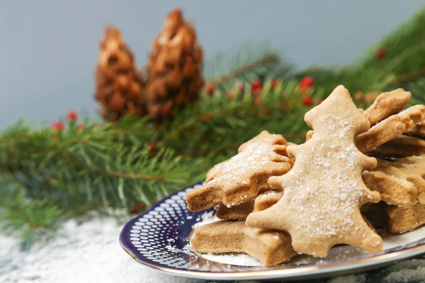 Biscuits Pain Épice Noël Dans Assiette — Photo