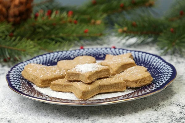 Biscotti Pan Zenzero Natale Nel Piatto — Foto Stock