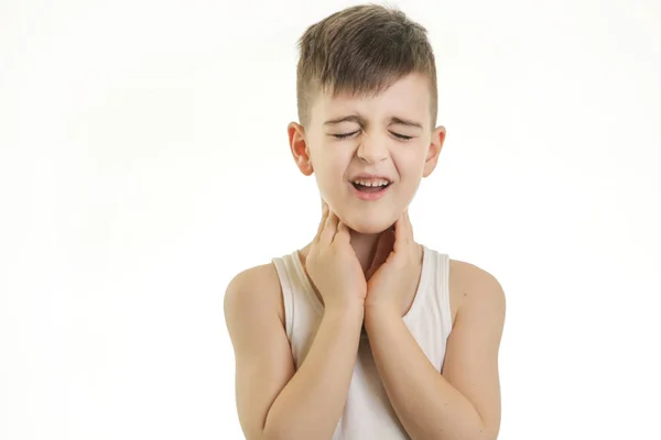 Studio Shot Van Jongen Met Keelpijn — Stockfoto