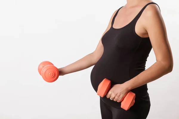 Zwangere Vrouw Training Met Halters — Stockfoto