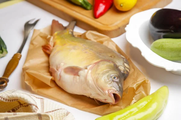 Ingredienti Cottura Pesce Verdure Orata Dorata — Foto Stock