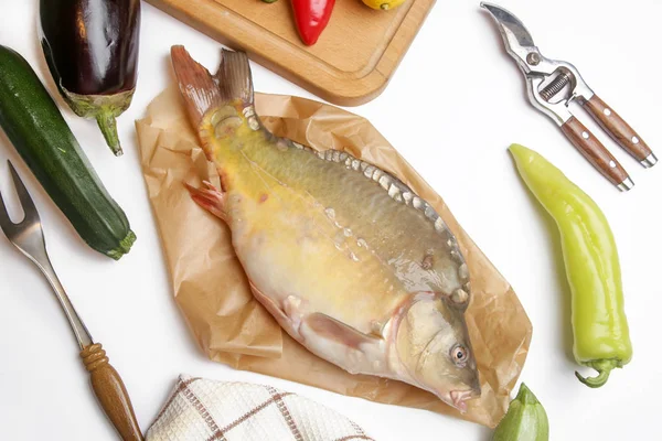 Ingredienti Cottura Pesce Verdure Orata Dorata — Foto Stock
