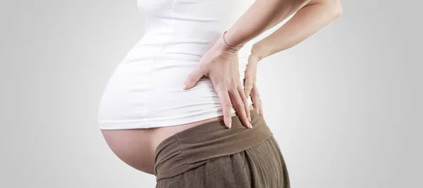 Mujer Embarazada Con Dolor Espalda — Foto de Stock