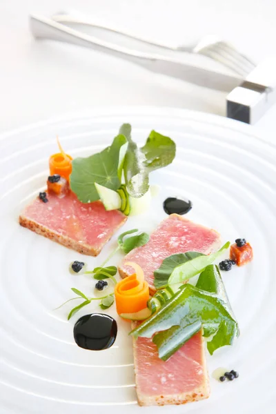 Exquisite salmon dish, creative restaurant meal concept, haute couture food