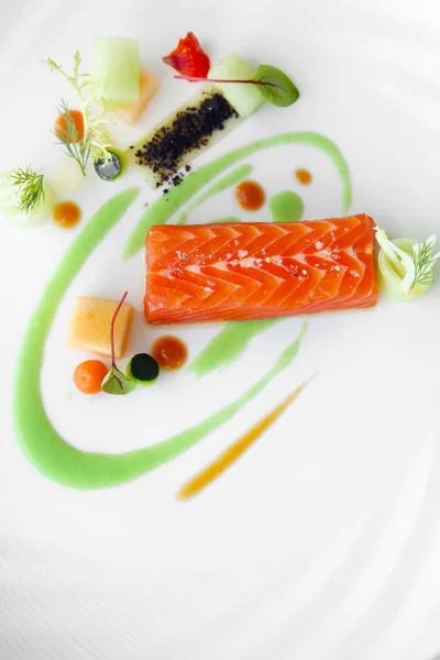 Exquisite salmon dish, creative restaurant meal concept, haute couture food