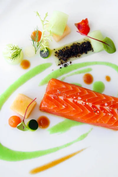 Exquisite salmon dish, creative restaurant meal concept, haute couture food
