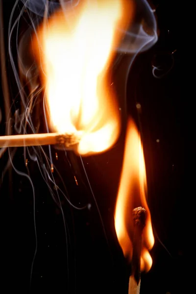 Two Igniting Matches Black Background — Stock Photo, Image