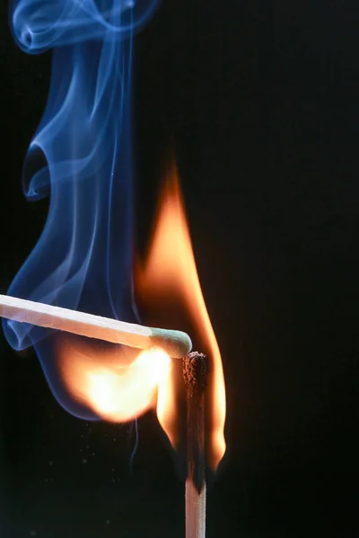 Two Igniting Matches Black Background — Stock Photo, Image