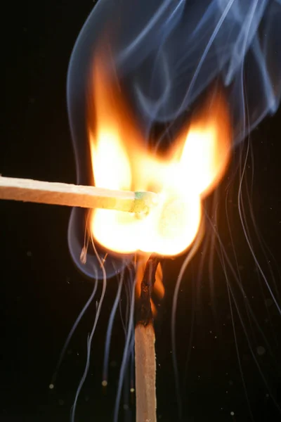 Two Igniting Matches Black Background — Stock Photo, Image