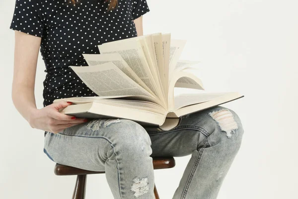 Woman Holding Big Thick Book — Stock Photo, Image