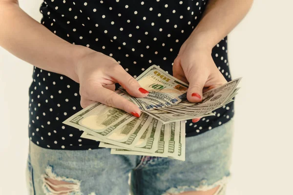 Dinheiro Mão Mulher — Fotografia de Stock
