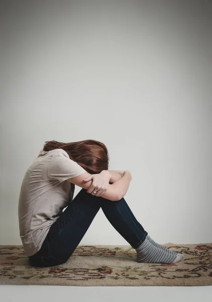Portrait Lonley Depressed Woman Quiet Anxiety Concept — Stock Photo, Image