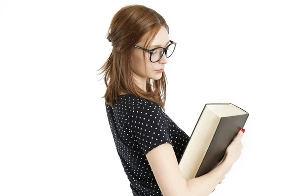 Jonge Vrouw Met Grote Dik Boek — Stockfoto