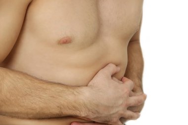 Mide ağrısı olan adam stüdyo çekim