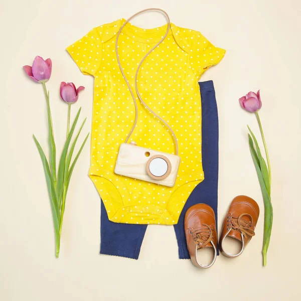 Jarní Oblečení Pro Dětskou Holčičku Pohled Shora — Stock fotografie