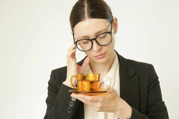 Vita Ufficio Giovane Donna Affari Con Mal Testa Troppo Stanca — Foto Stock