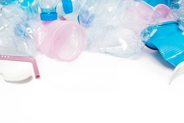 Crumpled single-use plastic waste, studio shot. — Stock Photo, Image