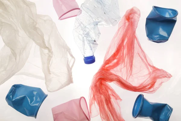 Tek Kullanımlık Plastik Atık Stüdyo Çekim Plastik Kirliliği Kavramı — Stok fotoğraf