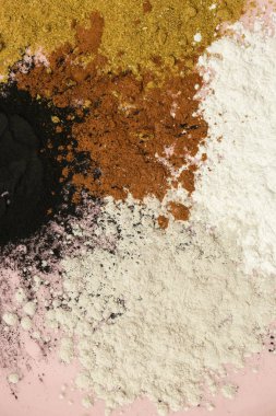 Soyut renkli toz arka plan, karışık tozlar, tasarım elemanı yakın görünümü