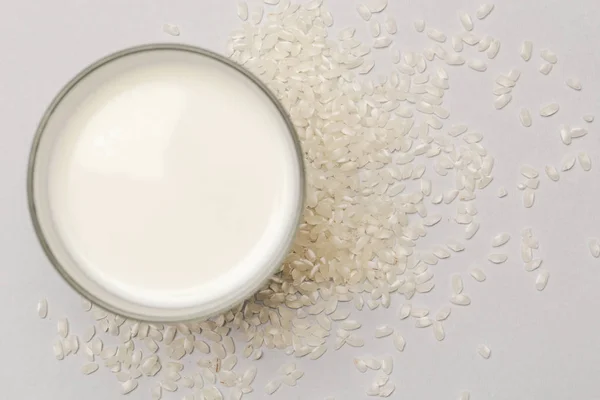 Pirinç Sütü Beyaz Pirinç Bir Cam Organik Vegan Süt Olmayan — Stok fotoğraf