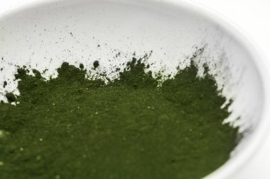 Greens powder in a bowl. Greens powders are dietary supplements designed to help you reach your daily recommended vegetable intake. clipart
