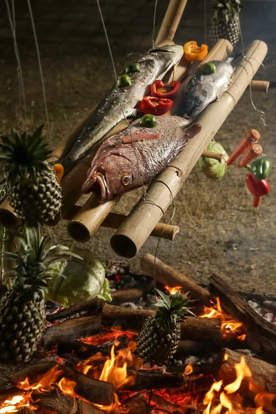 Mahi Mahi Červená Ryba Tuňák Grilu Příprava Zdravé Večeře — Stock fotografie