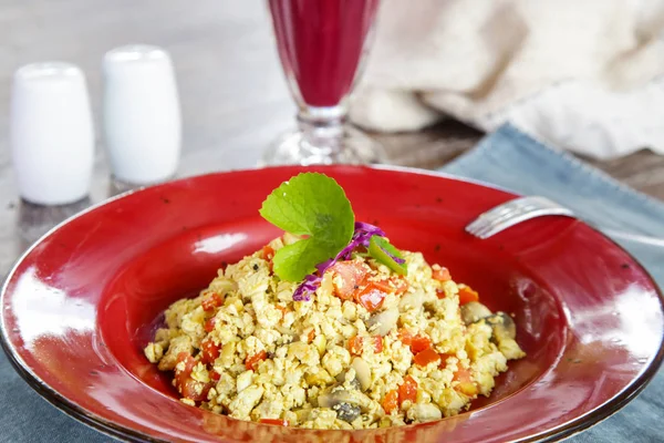 Simple tofu scramble, a vegan alternative to scrambled eggs.