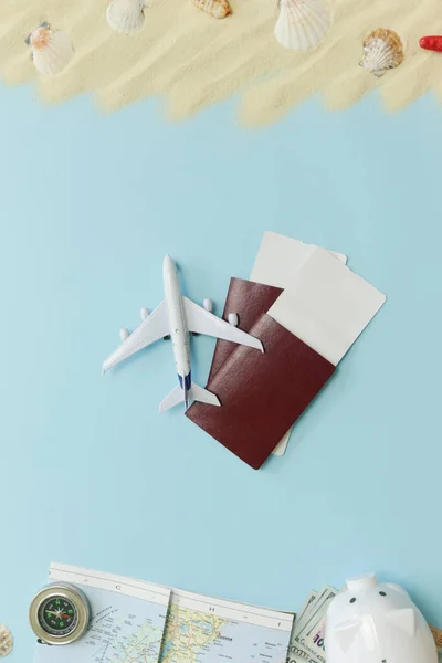 It\'s time to travel far away! Summertime vacation flat lay concept