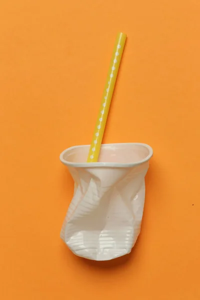 Kunststof Probleem Voor Eenmalig Gebruik Gebruikt Plastic Glas Drink Stro — Stockfoto