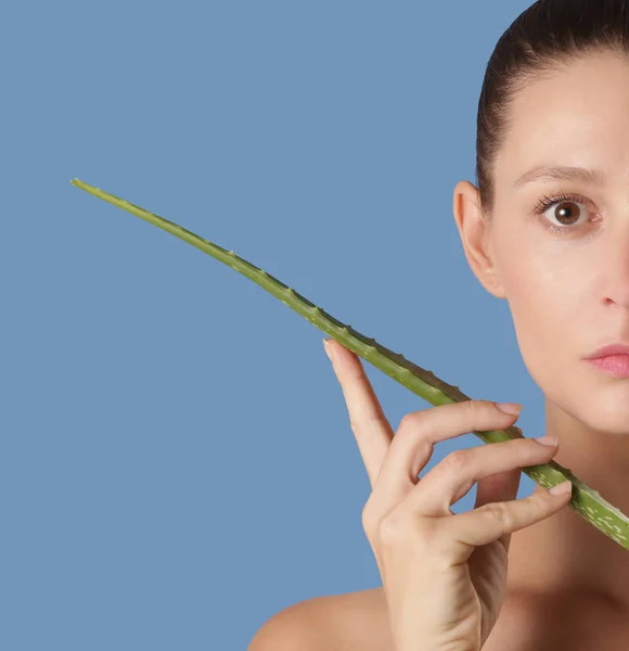 Naturlig Hud Skönhet Studio Skott Vacker Kvinna Som Innehar Aloe — Stockfoto