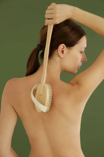 Cepillo Corporal Seco Cuerpo Cepillado Seco Mujer Para Reducir Celulitis — Foto de Stock