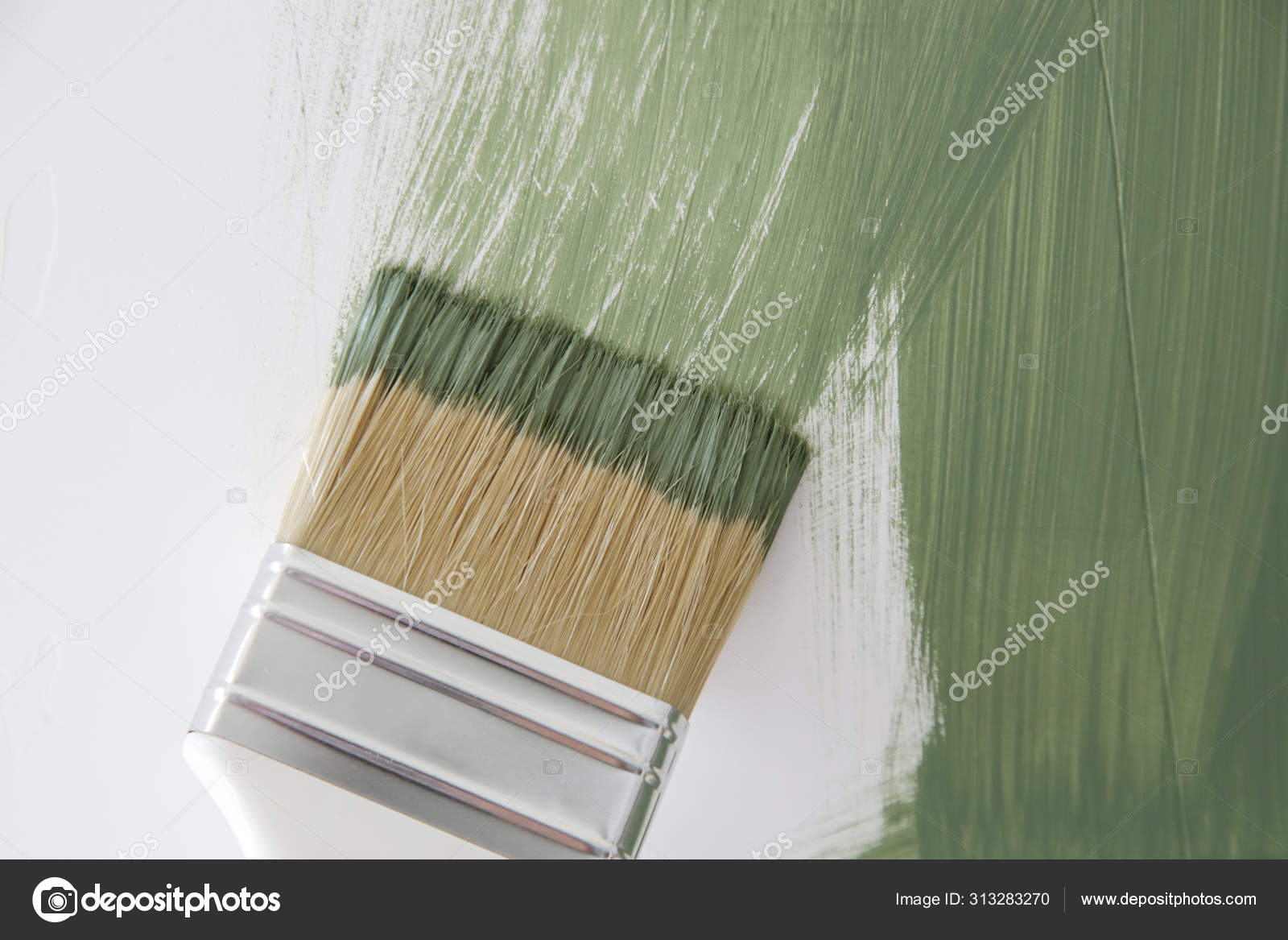 Process Painting Wall Green Color Paintbrush Close Diy House