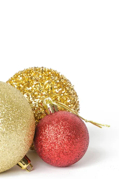 Gold Red Christmas Shiny Balls Isolated White Background Large Glitter — Stock Photo, Image