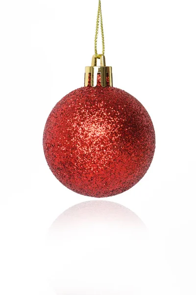 Red Christmas Shiny Ball Isolated White Background Large Glitter Christmas — Stok fotoğraf