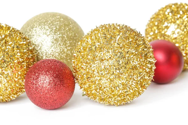 Gold Red Christmas Shiny Balls Isolated White Background Large Glitter — Stock Photo, Image