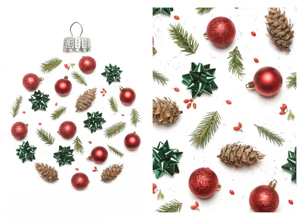 Beyaz Arka Planda Izole Edilmiş Noel Süslemeleri Üst Manzara Noel — Stok fotoğraf